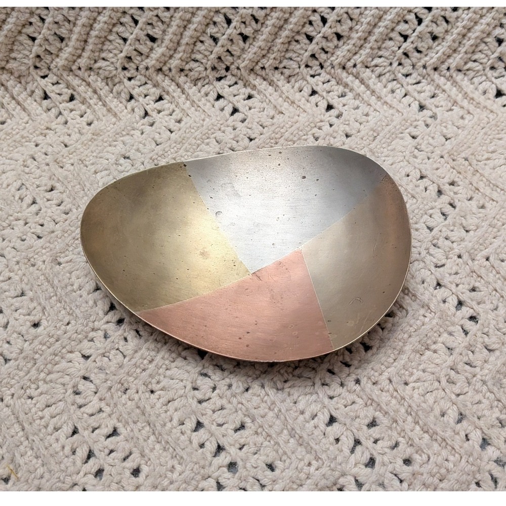 Vintage Mexican Mixed Metals Trinket Dish Hecho en Mexico Brass Copper Catchall